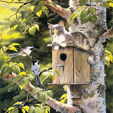 Схема вышивки «Кошка и птицы»