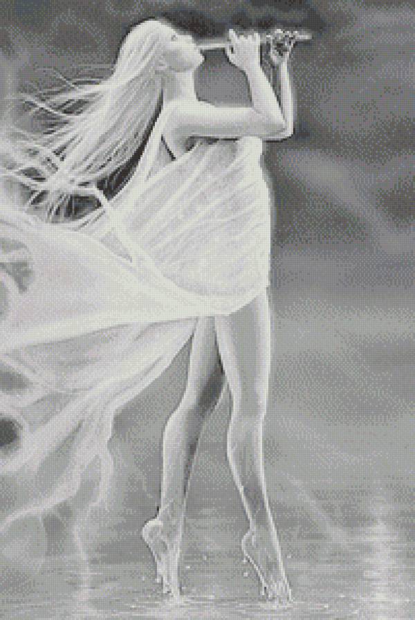 Женский образ (живопись) - дама, живопись, люди, ночь, женщина, фэнтези, девушка, монохром - предпросмотр