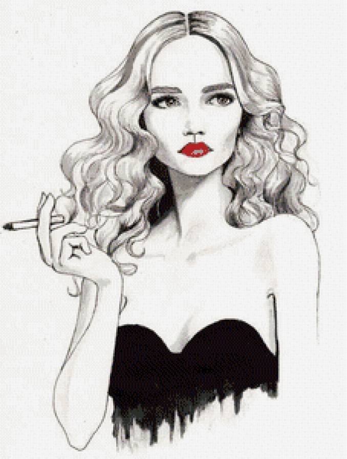 Девушка с сигаретой - монохром, девушка - предпросмотр