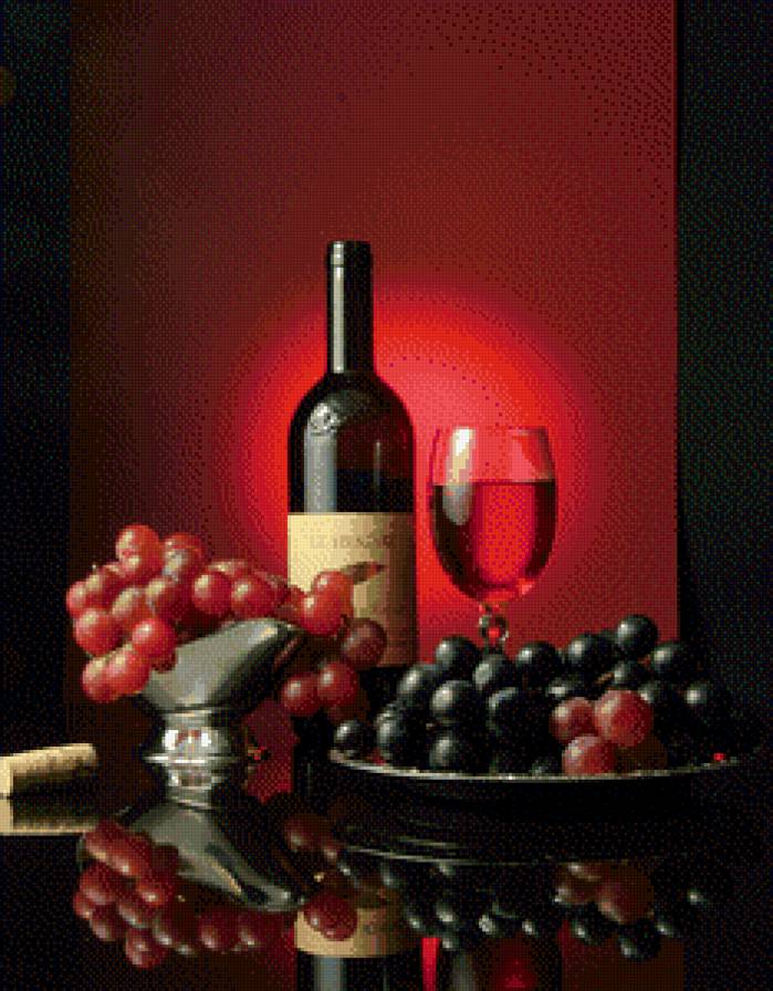 Натюрморт с вином - натюрморт, бокал вина, фрукты - предпросмотр