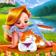 Схема вышивки «Фея с котиком»