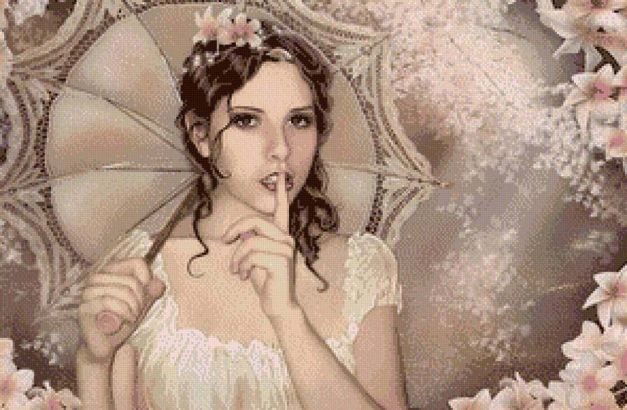 Девушка под зонтом (живопись) - зонт, дама, монохром, живопись, девушка, люди - предпросмотр