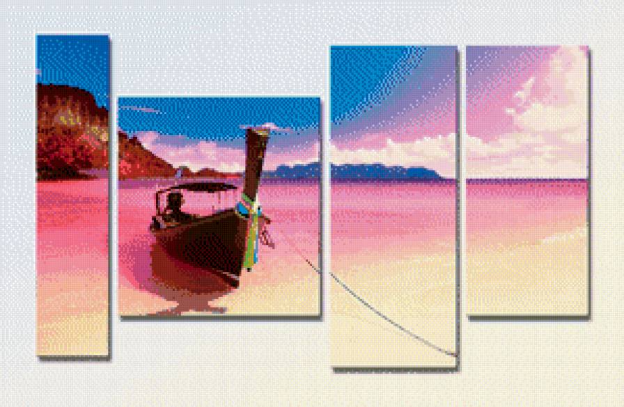 триптих лодка - небо, море, пляж - предпросмотр