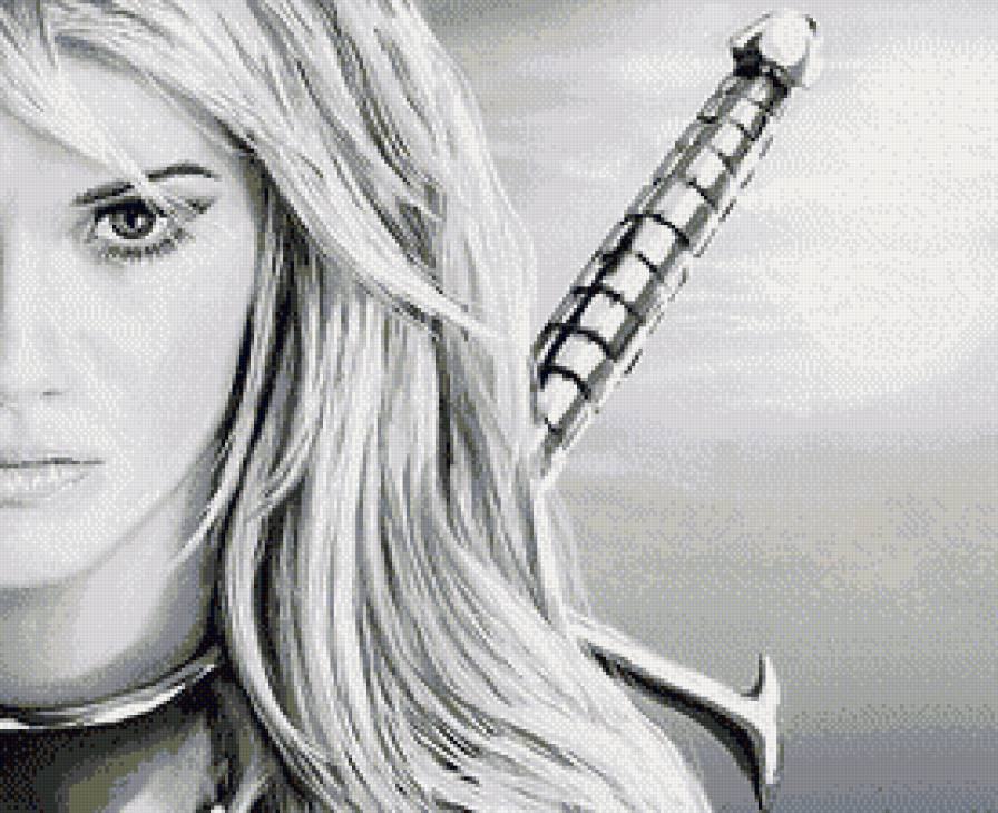 Женщина-воин - меч, монохром, воин, женщина, девушка, люди, дама - предпросмотр