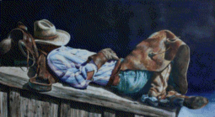 ковбой на отдыхе - мужчина, люди, отдых, вечер, ковбой, америка - предпросмотр