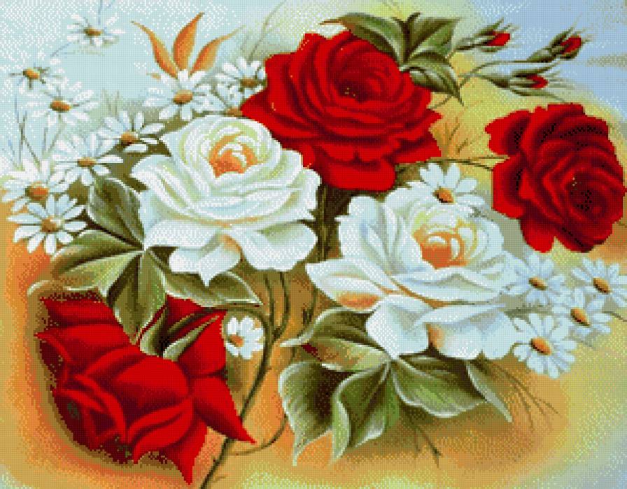 Прекрасные цветы - цветы, розы, букет, ромашки - предпросмотр