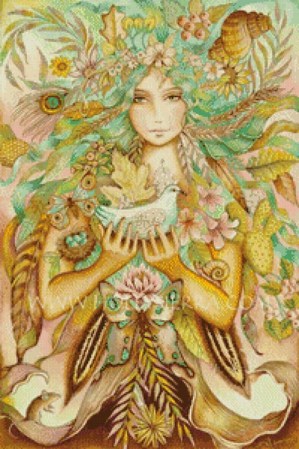 Богиня - голуби, птицы, девушка - предпросмотр