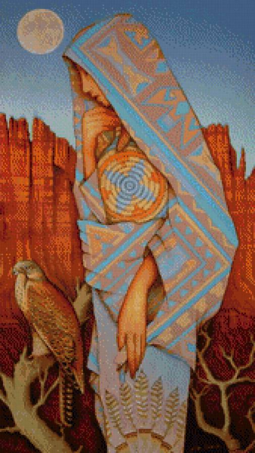 Египетская богиня - девушка, ястребы, птицы - предпросмотр