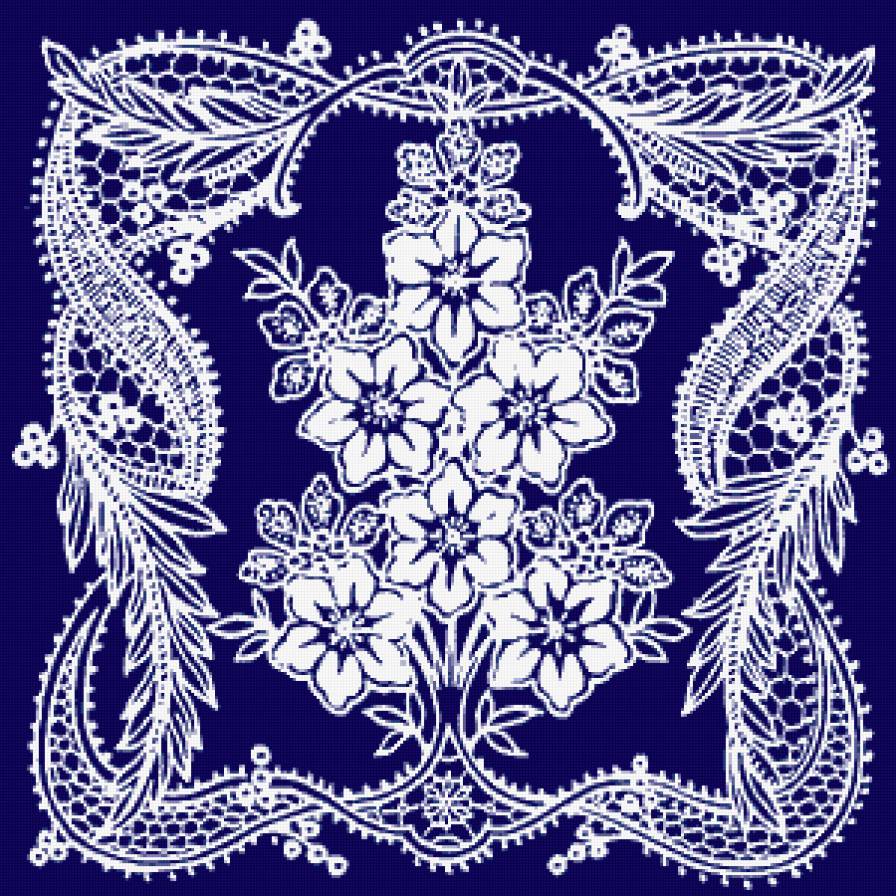 кружево - кружево, сине-белый, монохром, цветы - предпросмотр