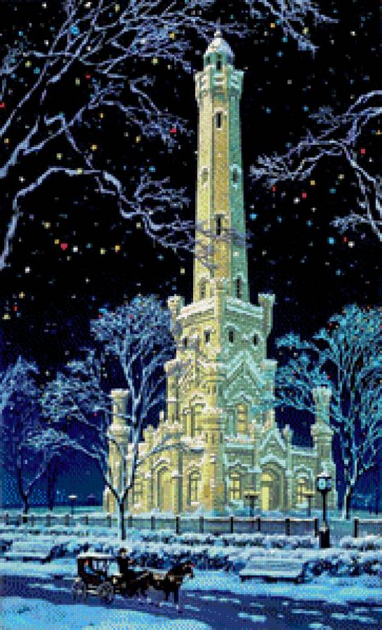 Ночной город - пейзаж, город, зима - предпросмотр