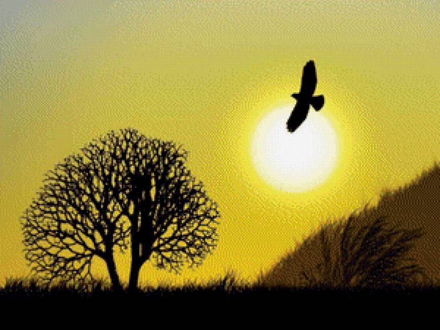 Сумерки в степи - птицы, пейзаж - предпросмотр