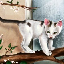 Схема вышивки «Котенок на ветке»