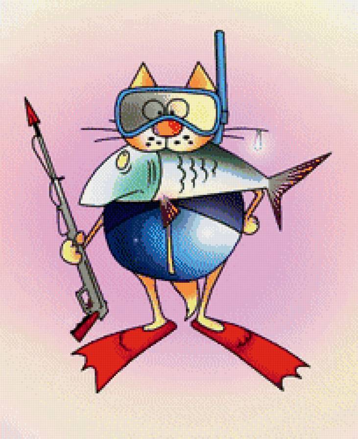 Кот-дайвер - кот, приколы, животные - предпросмотр