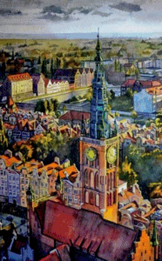 города мира - картина, дома, живопись, закат - предпросмотр