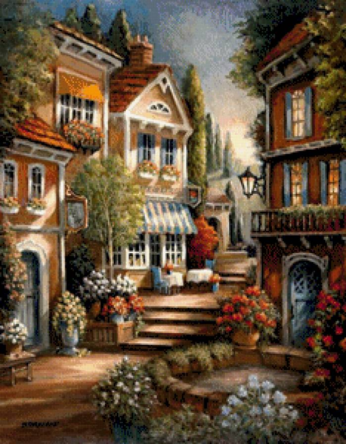 цветочная улочка - картины, картина, пейзаж - предпросмотр