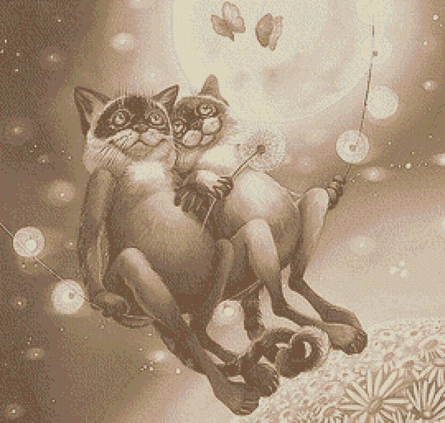 Серия  Коты Надежды Соколовой - монохром, кошки, сепия, живопись, фэнтези, животные - предпросмотр