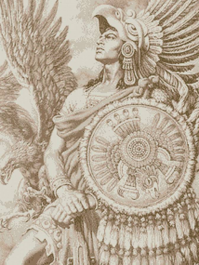 Вождь племени - мужчина.воин, сепия, люди, монохром - предпросмотр