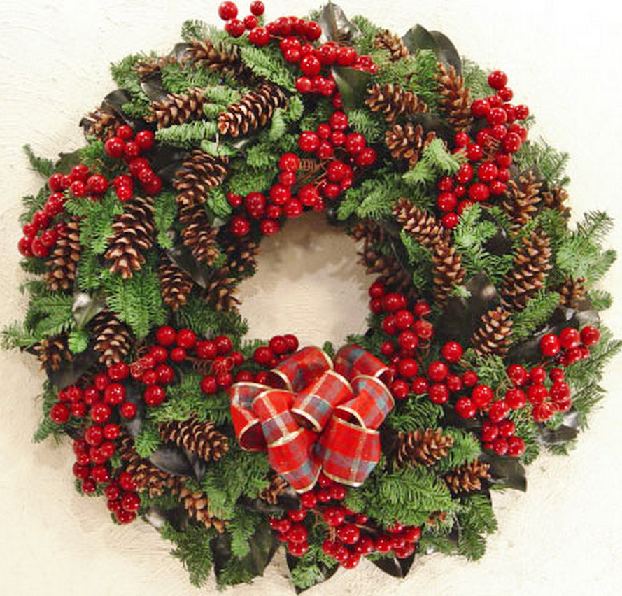 рождественский венок - елка, праздник, шишки, омела, бант, новый год - оригинал