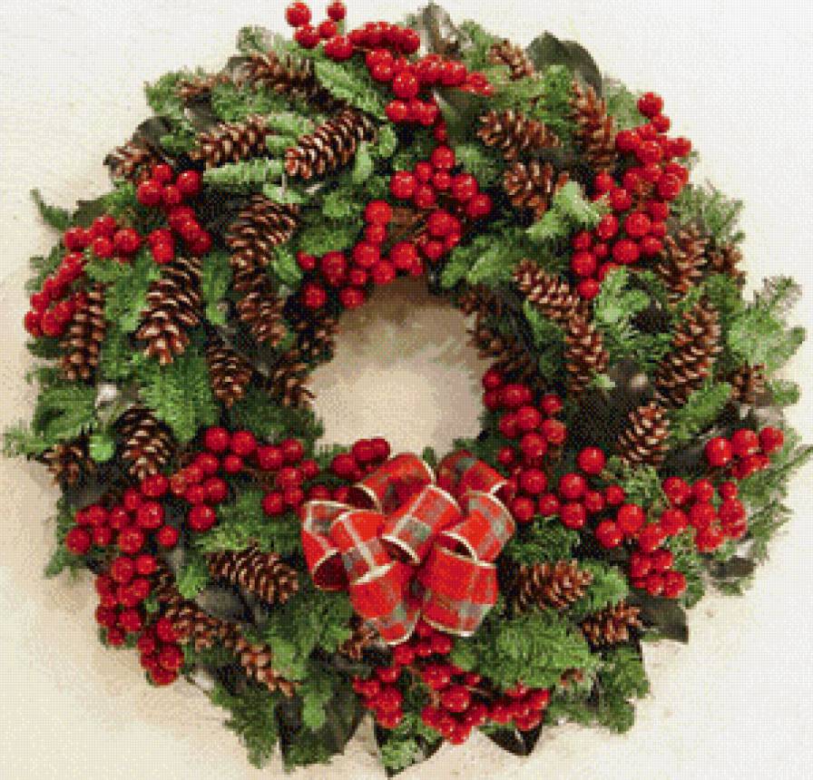 рождественский венок - бант, елка, шишки, новый год, праздник, омела - предпросмотр