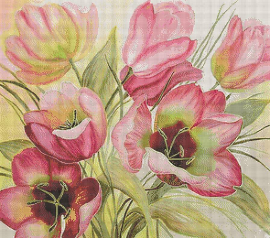 Тюльпаны (Батик Н.Соколовой) - живопись, тюльпаны, цветы, батик - предпросмотр