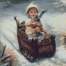 Схема вышивки «с котёнком на санках рождество»