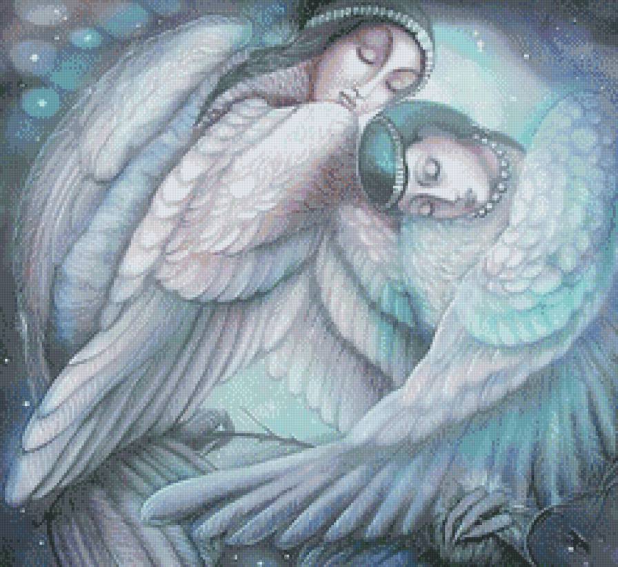 "ОДНО КРЫЛО НА ДВОИХ" (Батик Н.Соколовой) - ангелы, фэнтези, живопись, батик - предпросмотр