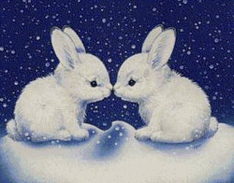 зайки - зайчик, снег, новый, лес, год, рождество, зима, праздник - предпросмотр