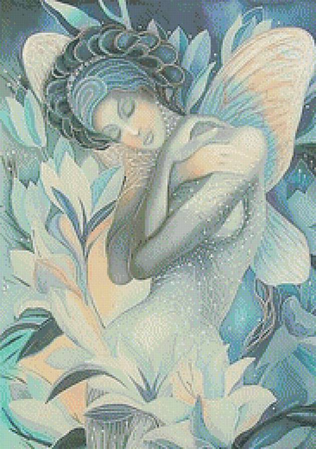 "Спящий ангел" Батик Н.Соколовой - батик, ангел, фэнтези, живопись - предпросмотр