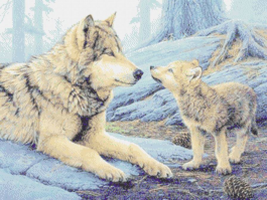 Волчица с детенышем - хищники, волки, животные - предпросмотр