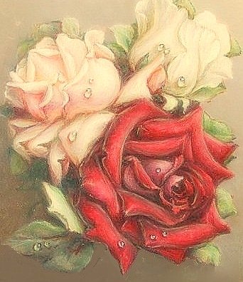 Розы в росе (большая) - живопись, розы, цветы, роса - оригинал