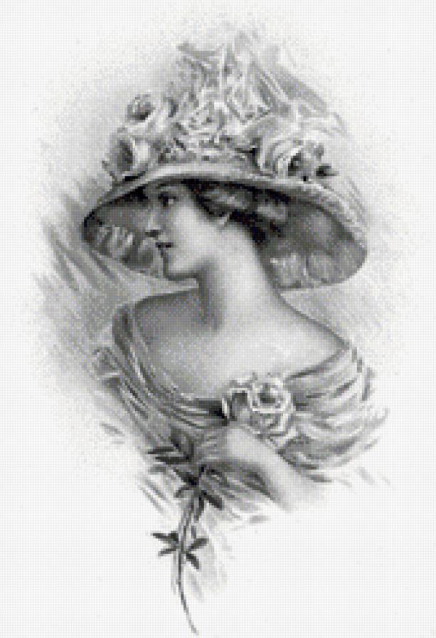 ретро монохром - дева, чорно белое, монохром, красавица, девушка, дама, шляпка - предпросмотр