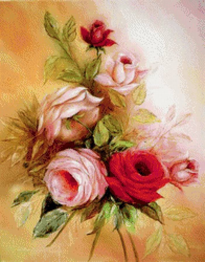 розы.. - акварель, ветка, розы, куст, букет, цветы - предпросмотр