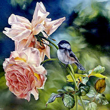 Схема вышивки «воробей на розе»