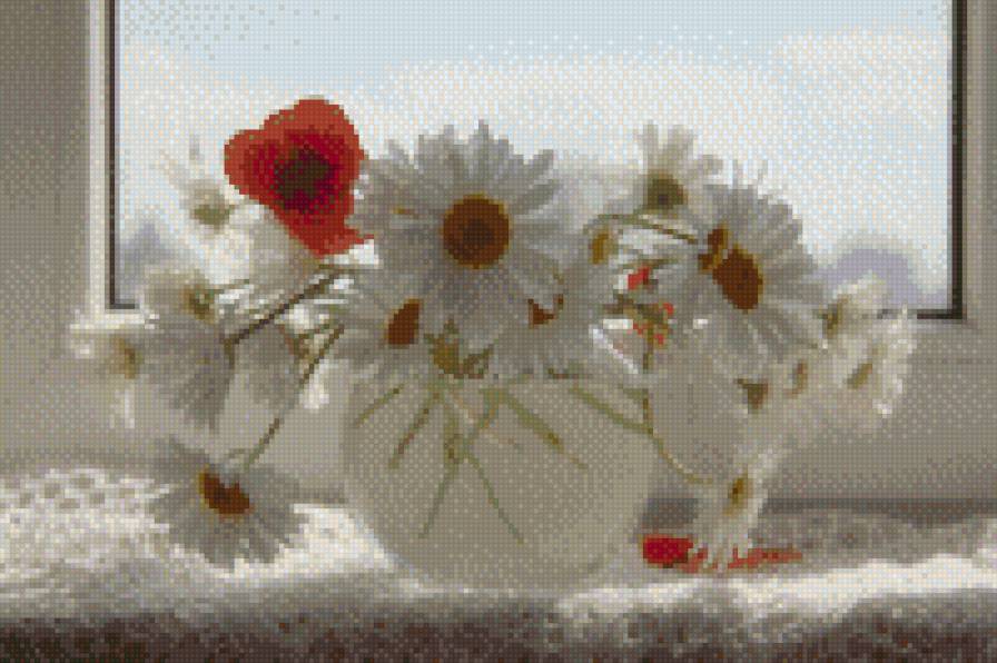 Нежный букет - маки, букет, ромашки, цветы, ваза - предпросмотр