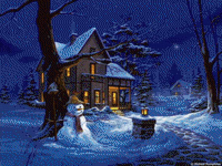 Зима - дом, снег, снеговик, зима - предпросмотр