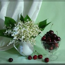 Схема вышивки «ландыши и черешни»