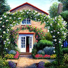 Схема вышивки «Домик, утопающий в цветах»