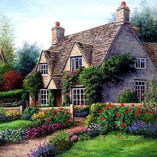 Схема вышивки «Домик, утопающий в цветах»