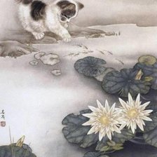 Схема вышивки «котёнок и лотос»