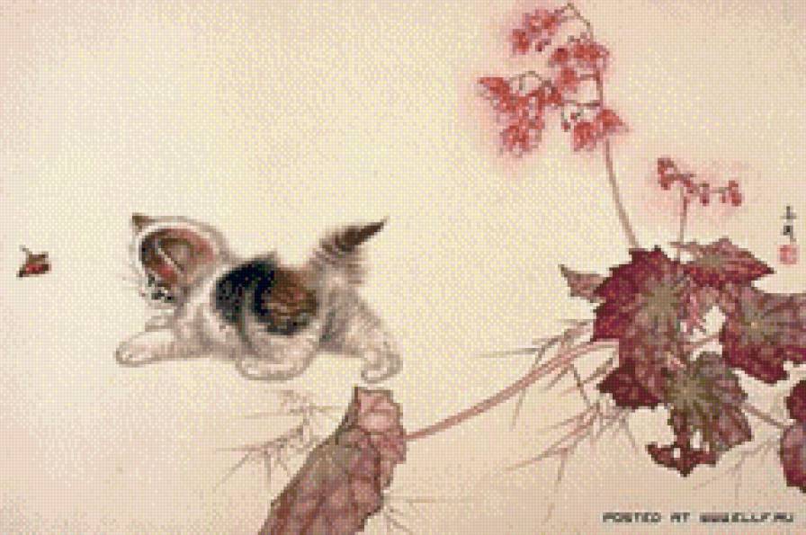 котёнок и бабоча - кот, домашние любимцы, улитка, котики, котята - предпросмотр