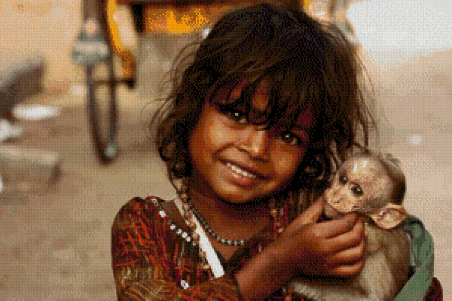 серия "дети с живностями" - девочка.обезьяна - предпросмотр