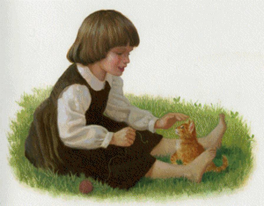 серия "дети с живностями" - девочка.котенок - предпросмотр