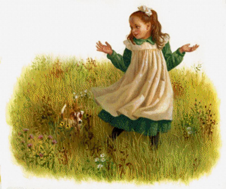 серия "дети с живностями" - девочка.собака - предпросмотр