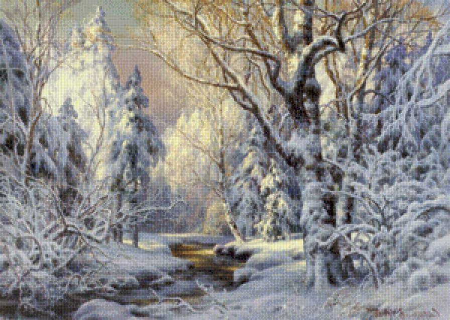 зимний лес - пейзаж, природа, снег, зима, река, лес - предпросмотр