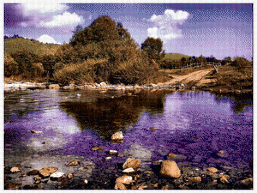 Пейзаж - природа, вода, река, цветы, горы, лес, деревья, небо - предпросмотр