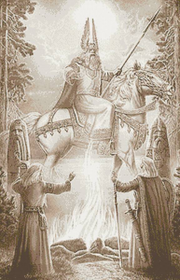 Русь Великая...Явление Сварога - монохром, живопись, сепия, история - предпросмотр