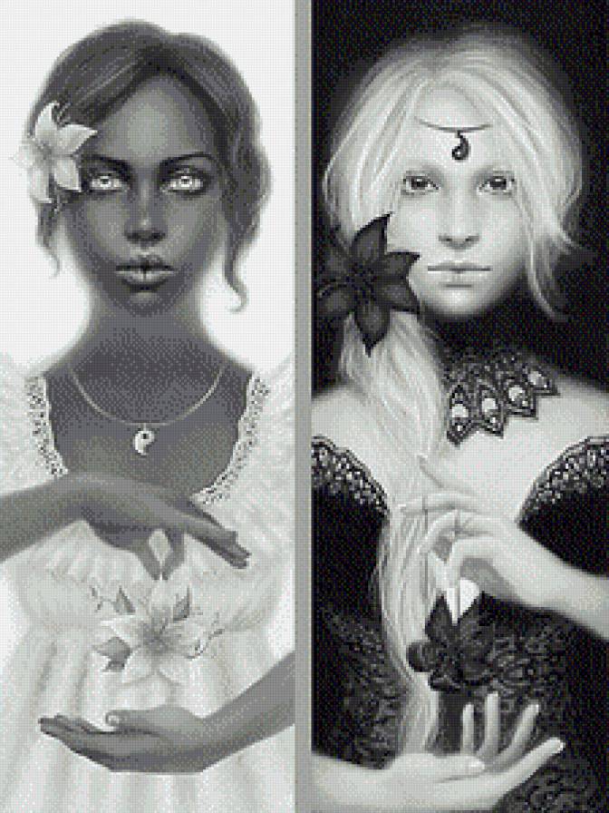 Противоположности (диптих) - девушка, дама, люди, диптих, женщина, монохром, противоположности - предпросмотр