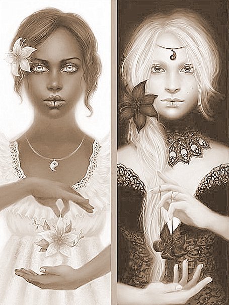 Противоположности (диптих) - сепия, монохром, девушка, противоположности, дама, женщина, люди - оригинал