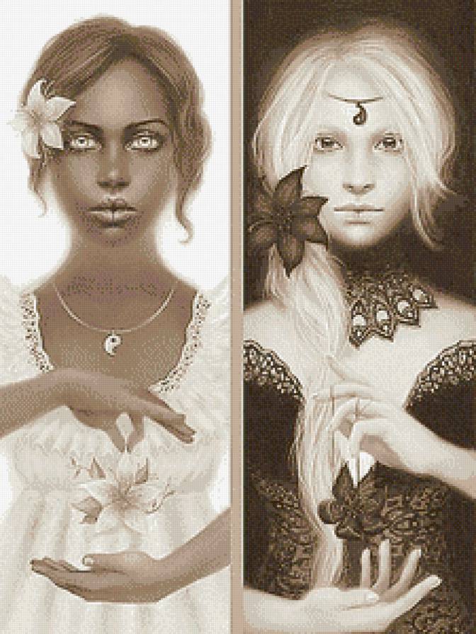 Противоположности (диптих) - противоположности, люди, женщина, сепия, монохром, девушка, дама - предпросмотр