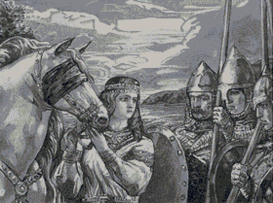 Русь Великая..."Конь судьбы" (живопись) - монохром, живопись, животные, лошади, люди, история - предпросмотр